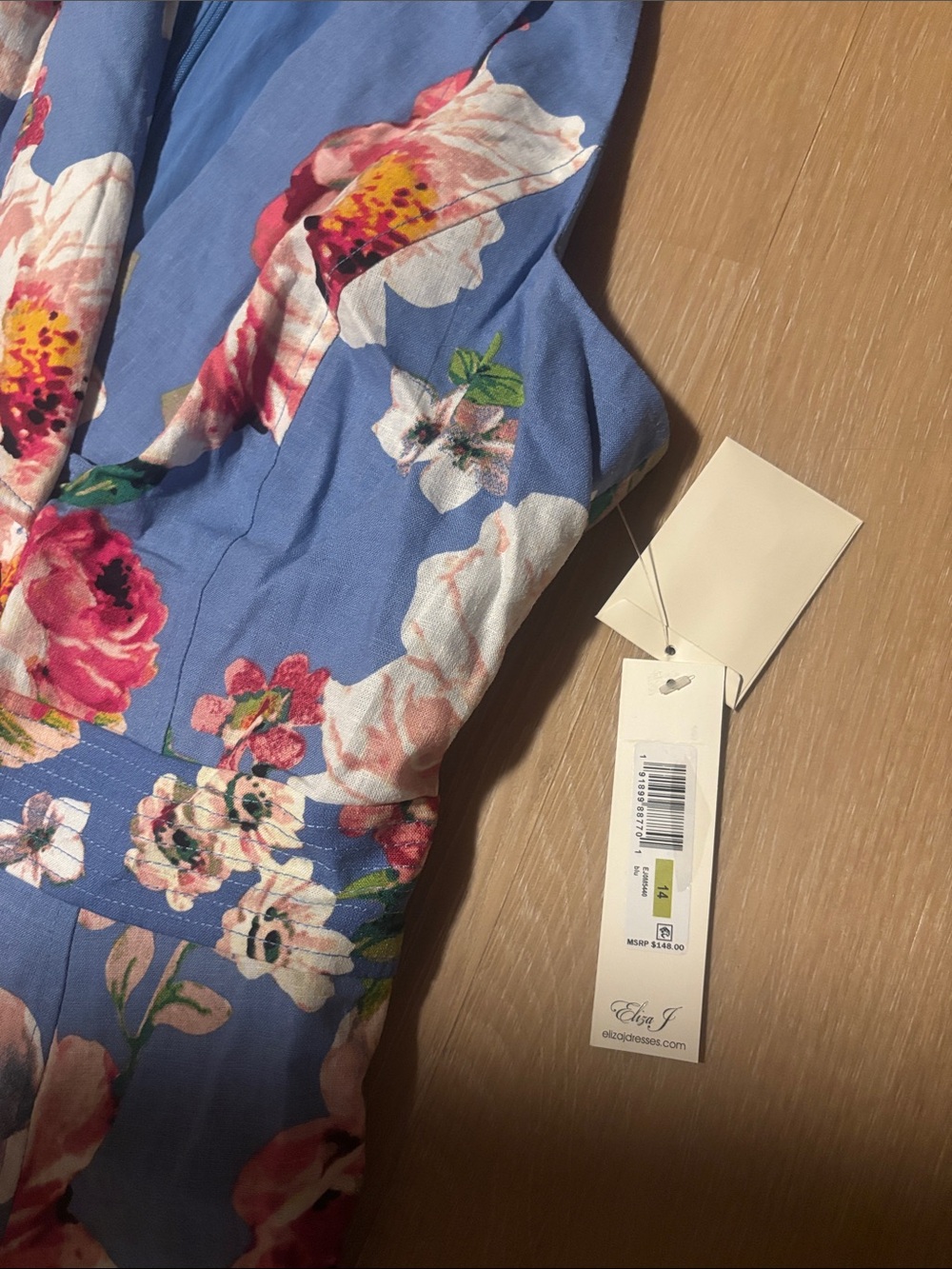 NWT Eliza J Blue Sleeveless Floral Midi Linen Blend Dress size 14 - Picture 2 of 5